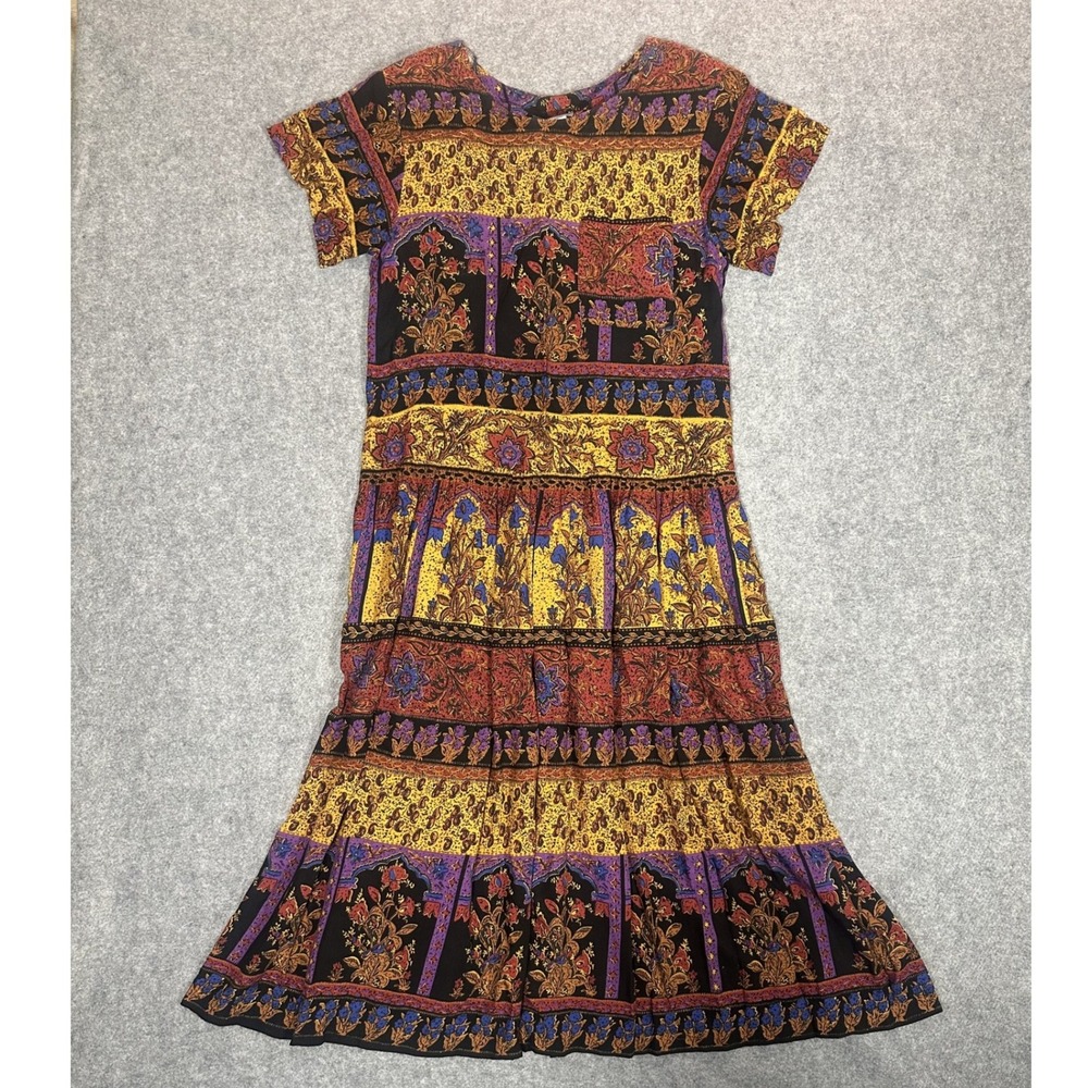 Alison J. Tiered Midi Dress Size 10 Multicolor Paisley Floral Tapestry‎ Print